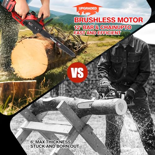 FXAFXA Brushless Electric Chainsaw 12" Cordless Tool Only for Milwaukee M18 18V Battery with Auto Oiler & Security Lock, for Tree Saw Trimming and Branch Wood Cutting (Tool Only) - Image 3