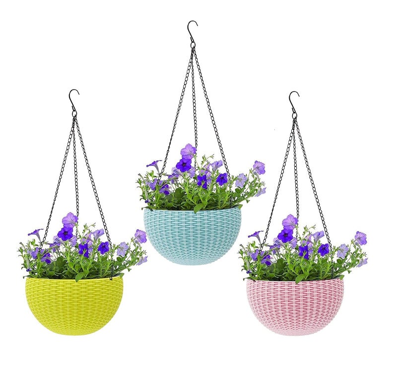 pass pass PASSPASS Indoor Hanging Planter Self Watering Hanging Basket Set with Drain Hole Plastic Hanging Pots for Plants Flowers Outdoor Balcony Patio Garden Home Decoration (3) - Image 1