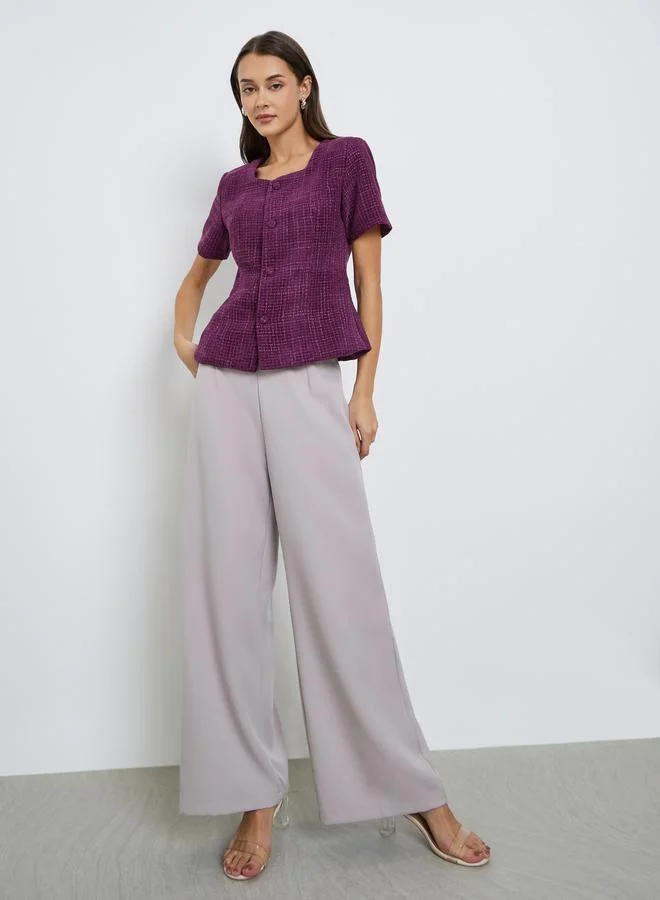 Styli Styli Purple Tweed Buttoned Top