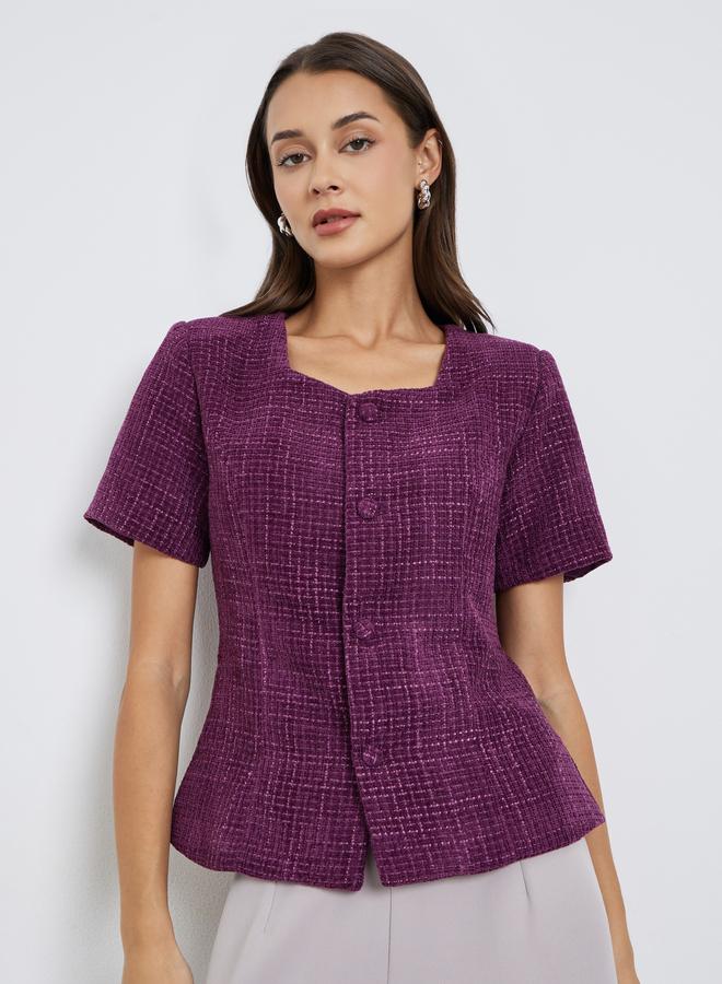 Styli Purple Tweed Buttoned Top - Image 3