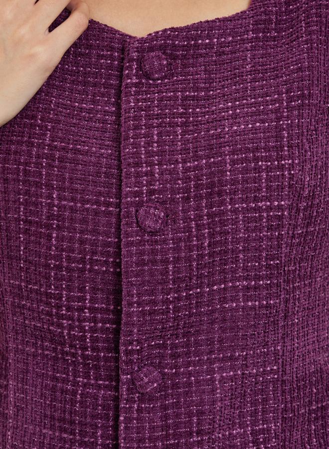 Styli Purple Tweed Look Buttoned Top - Image 4