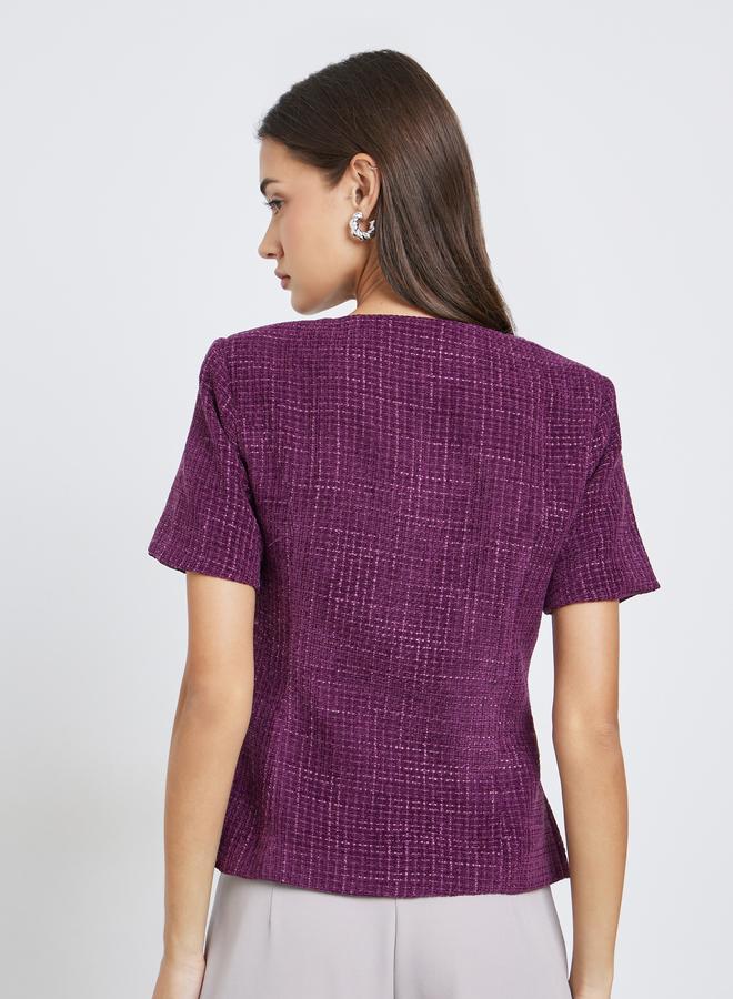 Styli Purple Tweed Look Buttoned Top - Image 5