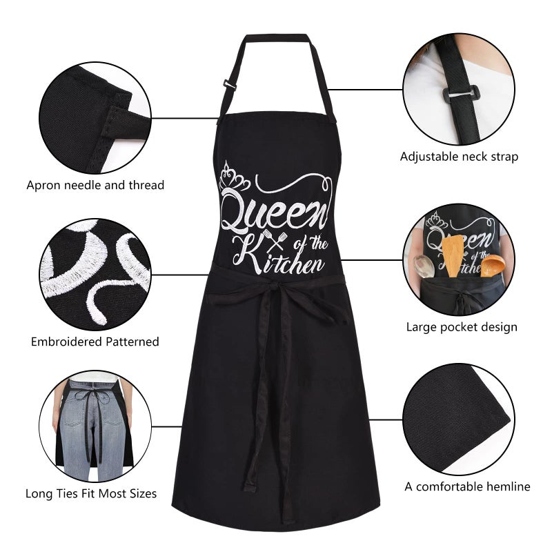 Aoomzoon Funny Aprons for Women with Pockets, Kitchen Cooking Grilling Bbq Cute Chef Apron, Mothers Day Birthday Gifts for Women (Black/Funny) - Image 4