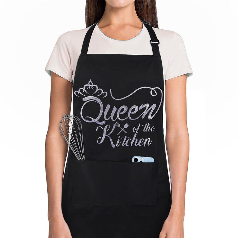 Aoomzoon Funny Aprons for Women with Pockets, Kitchen Cooking Grilling Bbq Cute Chef Apron, Mothers Day Birthday Gifts for Women (Black/Funny) - Image 1