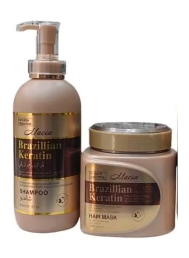 Macia 2in1 Macia Brazilian Keratin Shampoo 800ML  Mask 1000ML - Image 1