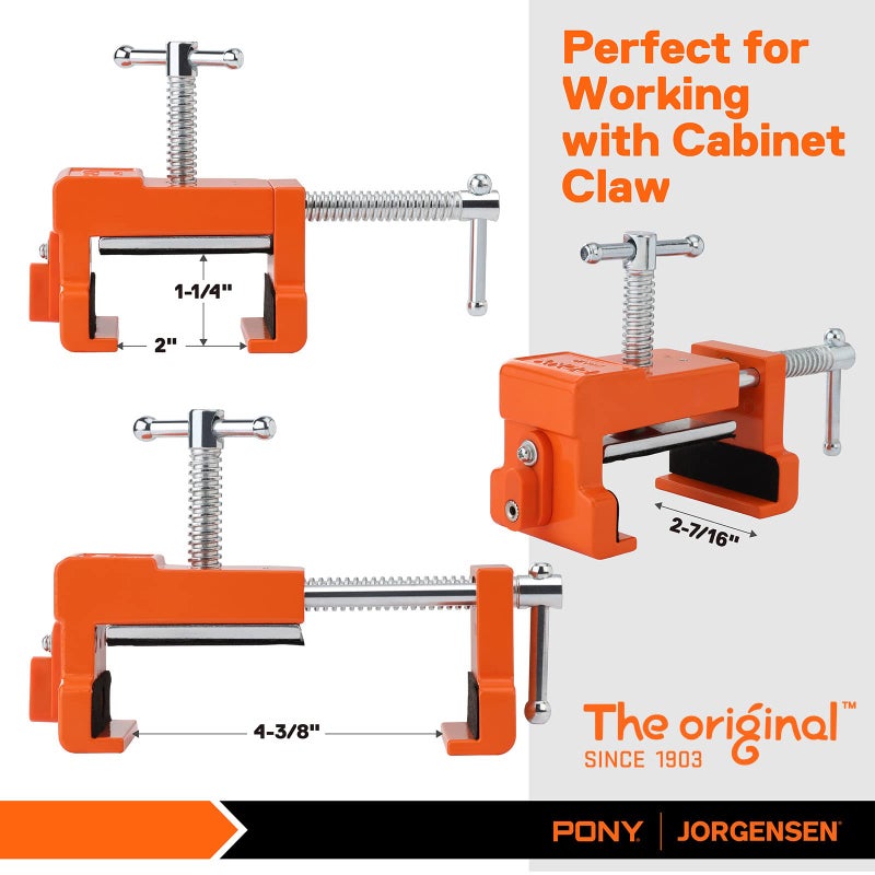 PONY 2-Pack Cabinet Clamps, 8510 Cabinet Claw, Face Frame Clamps for Installing Cabinets, 440 lbs Load Limited Orange - Image 2
