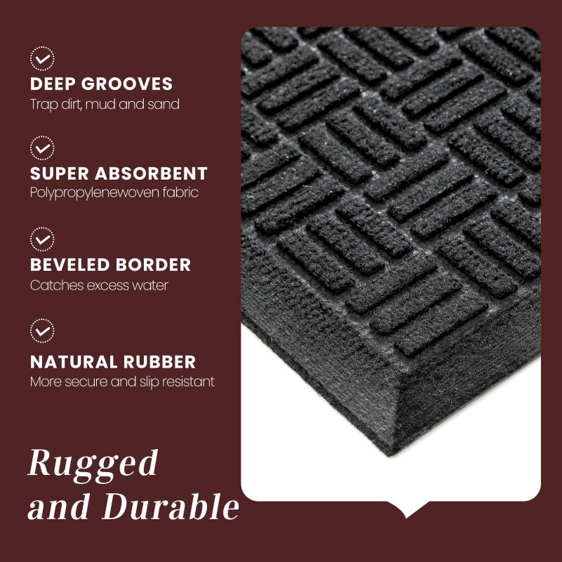 Mibao Front Door Mat Indoor Outdoor Entrance, Dirt Trapping Waterproof All-Season, All-Weather Doormat, Non-Slip Durable Natural Rubber Low Profile Easy Clean Patio Entrance Mat, 29.5" x 17", Black - Image 5