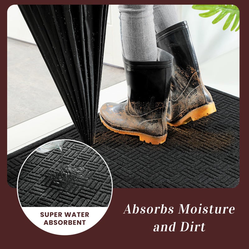 Mibao Front Door Mat Indoor Outdoor Entrance, Dirt Trapping Waterproof All-Season, All-Weather Doormat, Non-Slip Durable Natural Rubber Low Profile Easy Clean Patio Entrance Mat, 29.5" x 17", Black - Image 3