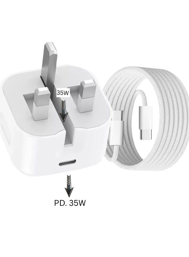35W USB-C Fast Wall Charger with PD Power Delivery & Type-C to Type-C Cable – UK 3-Pin Plug Adapter for Phones, Tablets & Laptops - Image 2