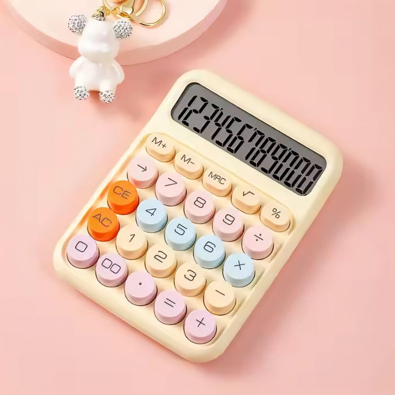 ZNUJ Desktop Calculator - Big Buttons | Aesthetic Candy Color | Comfortable Touch | 12 Digits | Electronic Calculator | Easy to Press Mechanical Switch Calculator (Peach Yellow) - Image 1