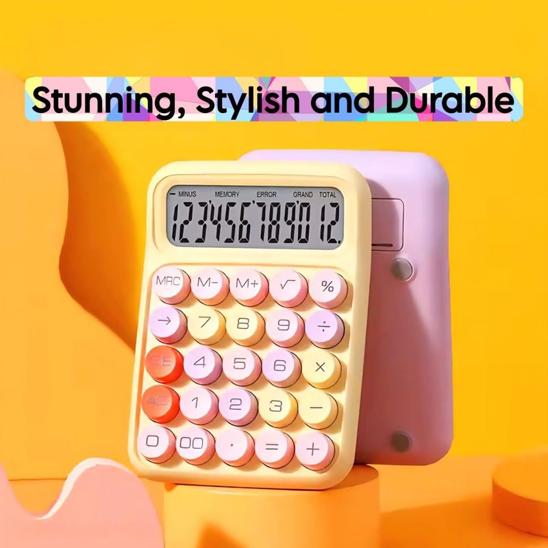 ZNUJ Desktop Calculator - Big Buttons | Aesthetic Candy Color | Comfortable Touch | 12 Digits | Electronic Calculator | Easy to Press Mechanical Switch Calculator (Peach Yellow) - Image 4