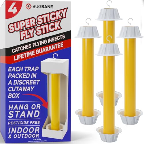 BugBane Fly Stick Sticky Fly Traps for Indoors Outdoor 4pk. Non-Toxic Super Sticky Hanging Flies Catcher Paper Tape Strips for Home. Catches All Bugs and gnats. Indoor Outdoor House Flying Insect Trap - Image 1