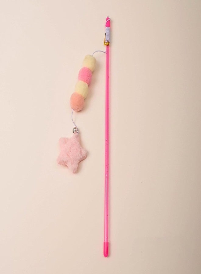 Weicoca Pink Cat Stick Toy, Cat Teaser Wand Toys, Interactive Cat Toys, Elastic Rope Plush Ball Star Pendant Bite Comfortable Grip, Indoor Cats and Kitten Wand Cat Mice and Animals - Image 2