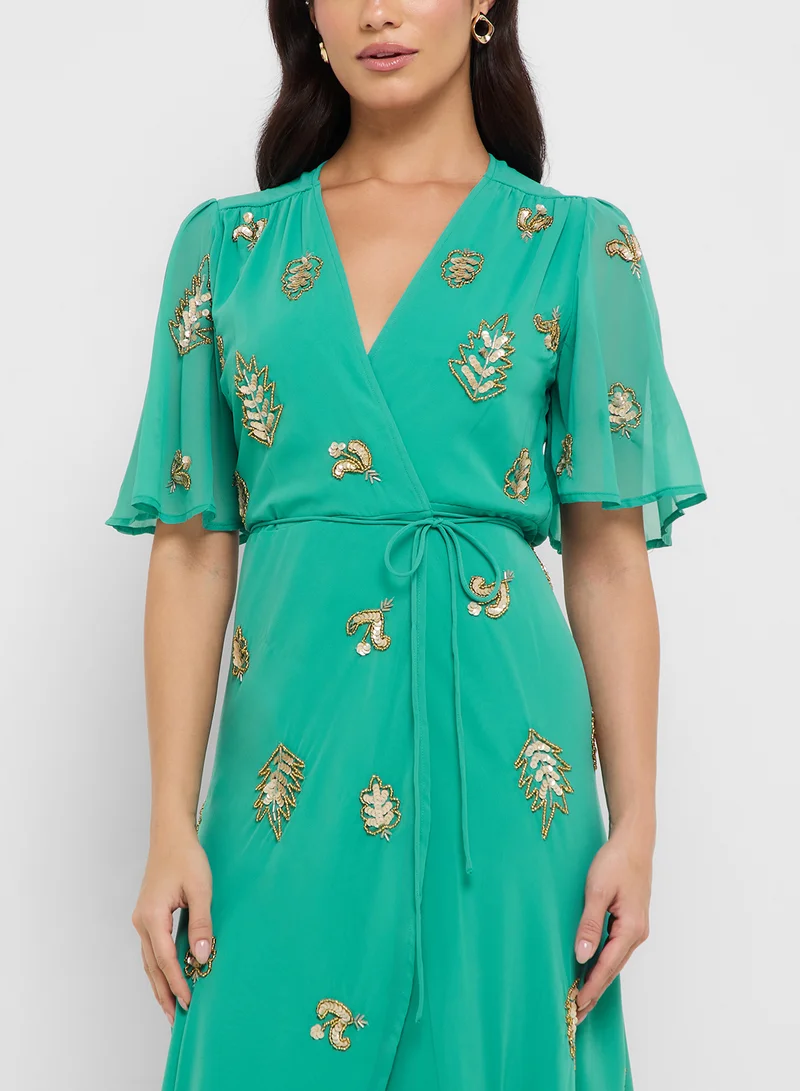 Hope & Ivy Embroidered Wrap Dress