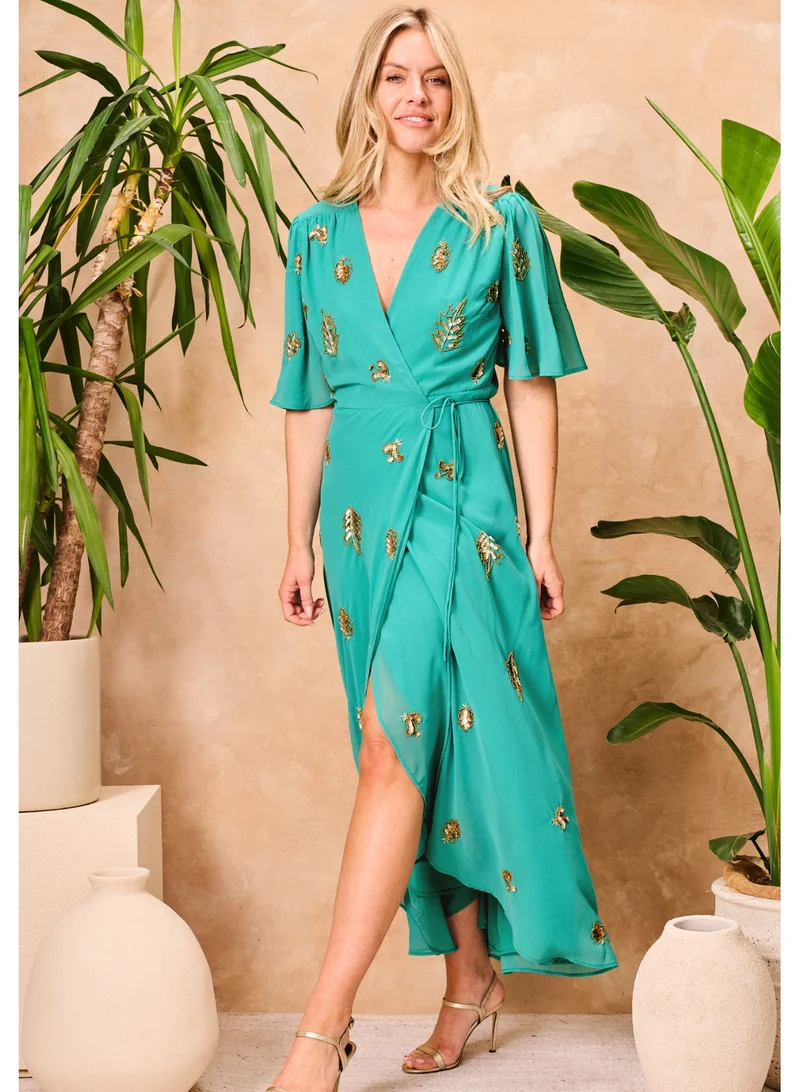 هوب اند ايفي فستان ملفوف مطرز