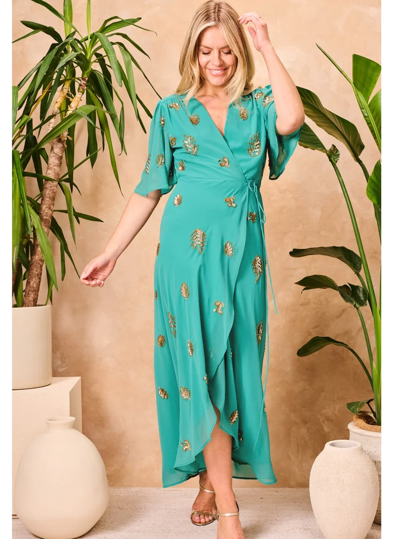 Hope & Ivy  Embroidered Wrap Dress for Women | Best Price UAE