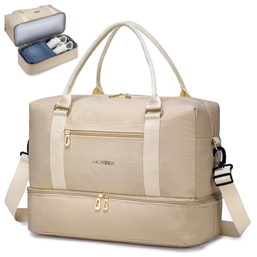COSCOOA Travel Duffel Bag for Spirit Frontier Airlines Personal Item Bag 18x14x8 with Shoe Compartment Tote Carry on Luggage 32L Weekender Overnight for Women Men Beige - Image 1