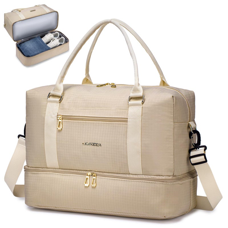 COSCOOA Travel Duffel Bag for Spirit Frontier Airlines Personal Item Bag 18x14x8 with Shoe Compartment Tote Carry on Luggage 32L Weekender Overnight for Women Men Beige - Image 2