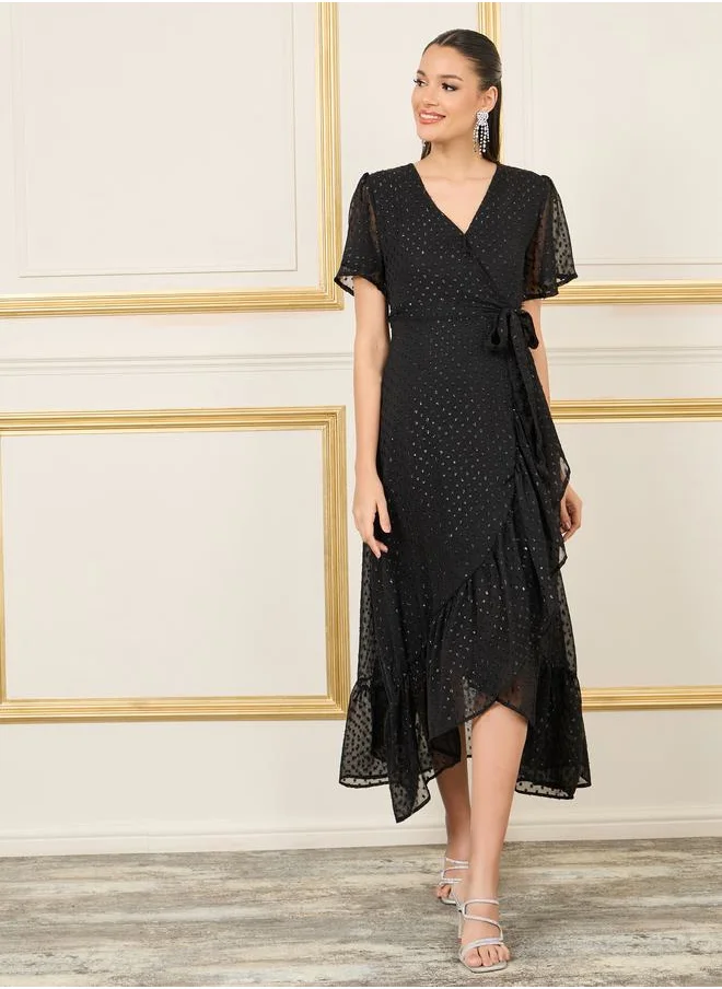 ستايلي Dobby Asymmetric Hem Wrap Midi Dress