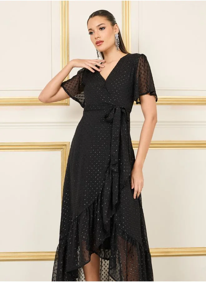 ستايلي Dobby Asymmetric Hem Wrap Midi Dress