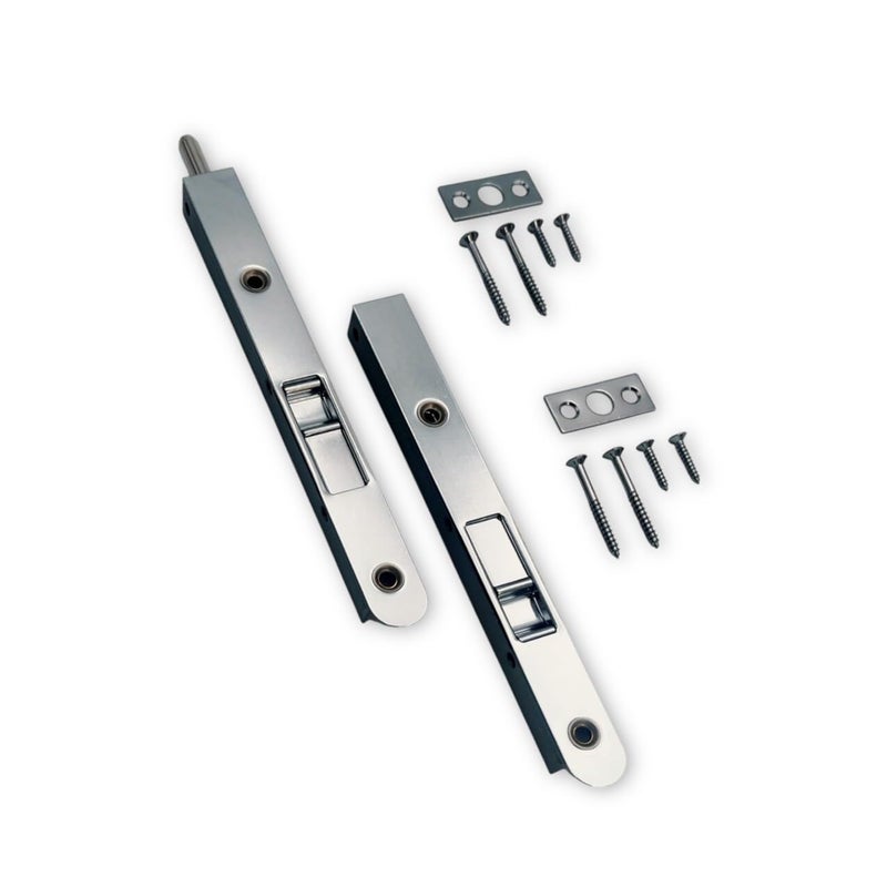 QCAA Flush Bolt 7 Solid Brass Face Plate Polish Chrome 2 Pack Made in Taiwan