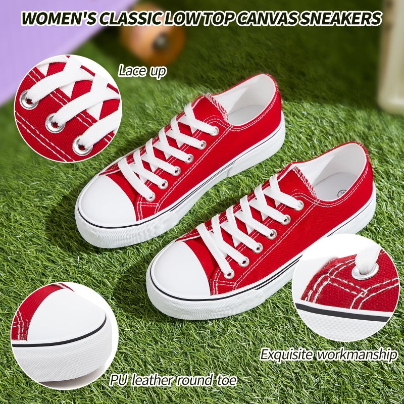 Adokoo Canvas Tennis Shoes for Women Low Top Casual White Red Sneakers for Women Lace Up Fashion Comfortable Walking Shoes (Red,9) - Image 3