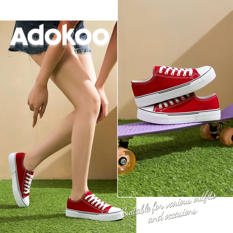 Adokoo Canvas Tennis Shoes for Women Low Top Casual White Red Sneakers for Women Lace Up Fashion Comfortable Walking Shoes (Red,9) - Image 4
