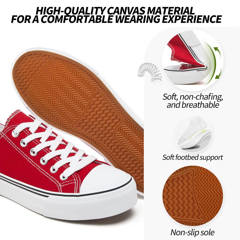 Adokoo Canvas Tennis Shoes for Women Low Top Casual White Red Sneakers for Women Lace Up Fashion Comfortable Walking Shoes (Red,9) - Image 2