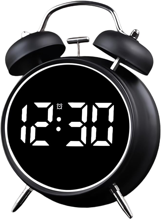erorex Digital Twin Bell Alarm Clock 4.5 Inch Led Display Usb Rechargeable Battery Operated Silent Metal Alarm Clock Night Light Loud Bell For Heavy Sleepers Adults Kids Office Bedroom Black - Image 1