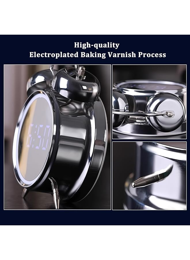 erorex Digital Twin Bell Alarm Clock 4.5 Inch Led Display Usb Rechargeable Battery Operated Silent Metal Alarm Clock Night Light Loud Bell For Heavy Sleepers Adults Kids Office Bedroom Black - Image 5