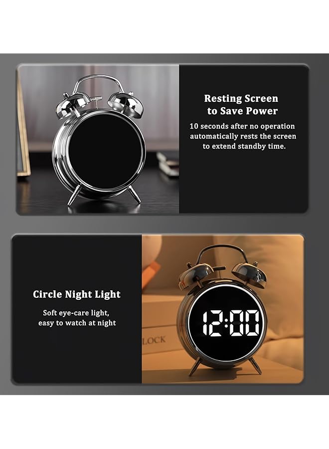 erorex Digital Twin Bell Alarm Clock 4.5 Inch Led Display Usb Rechargeable Battery Operated Silent Metal Alarm Clock Night Light Loud Bell For Heavy Sleepers Adults Kids Office Bedroom Black - Image 4