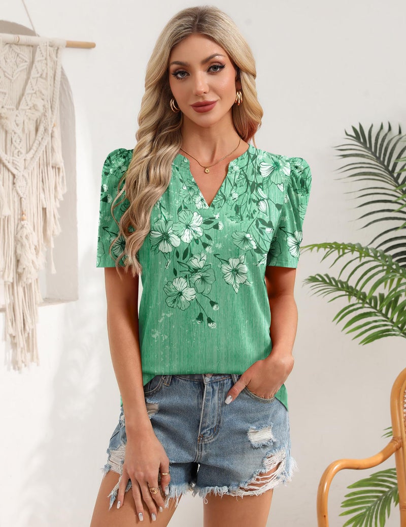 Zeagoo Summer Tops for Women 2026 V Neck Short Sleeve Dress Shirts Cute Boho Floral Blouses Casual Loose Fit Tunic - Image 4