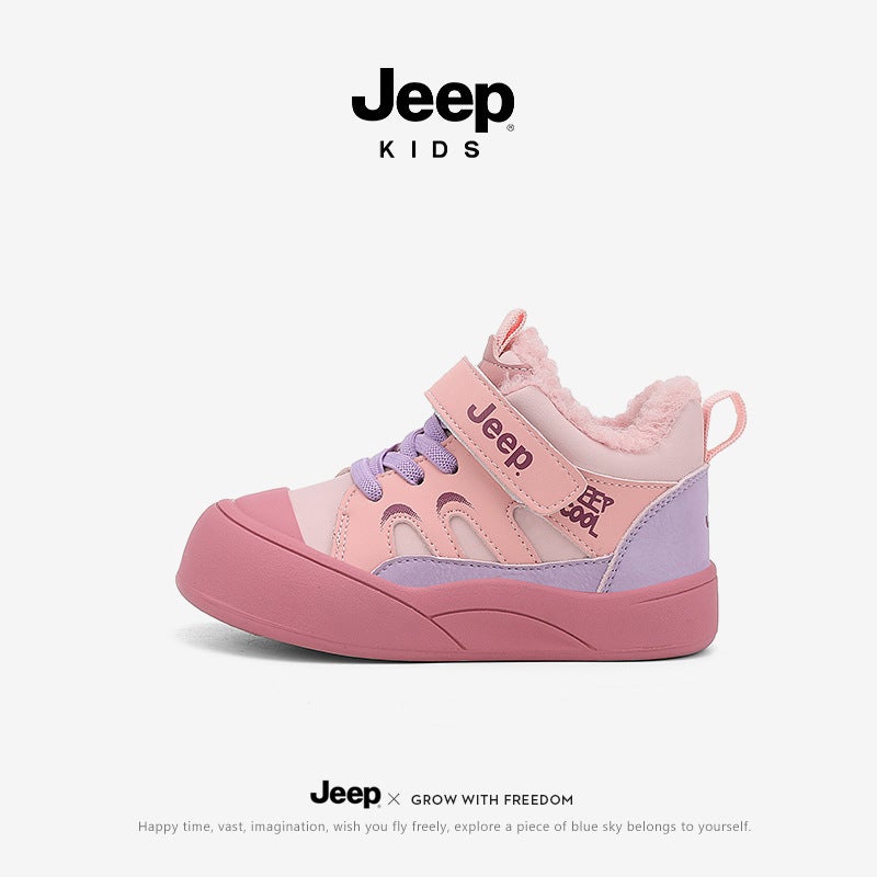 Jeep Children'S Shoes Baby Shoes Winter Children'S Soft Sole Toddler Shoes Baby Shoes Fleece-Lined Sports Shoes Boys Large Cotton Shoes - Image 1