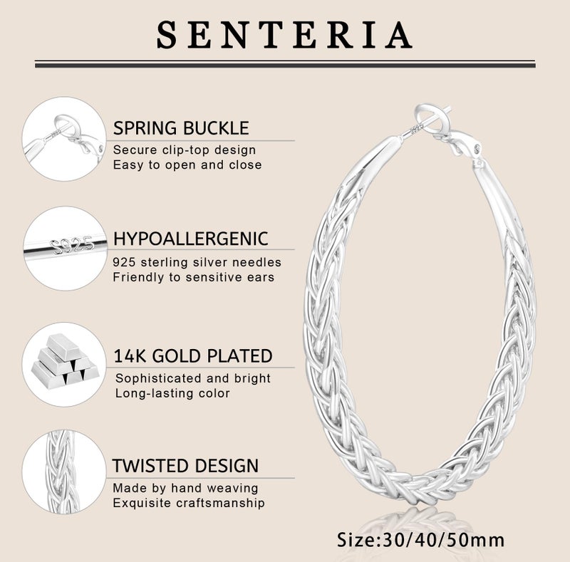 Senteria Silver Hoop Earrings for Women 925 Sterling Silver Hoops Earrings Hypoallergenic Lightweight Large Silver Hoop Earrings Thick Twisted Hoops - Image 4