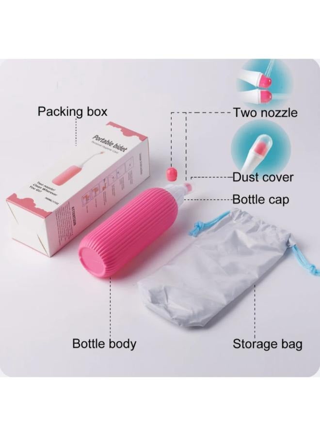 Portable Bidet 16.9oz/500ml Portable Travel Bidet for Personal Hygiene Cleaning - Perineal Bottle with 2 Nozzles & Retractable Conduit and Storage Bag  - Image 5