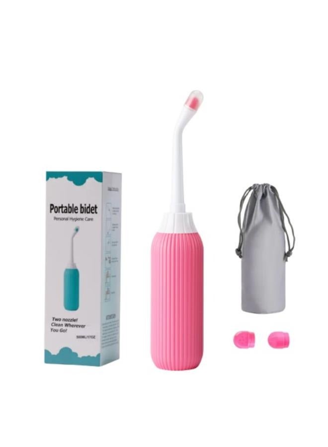 Portable Bidet 16.9oz/500ml Portable Travel Bidet for Personal Hygiene Cleaning - Perineal Bottle with 2 Nozzles & Retractable Conduit and Storage Bag  - Image 1