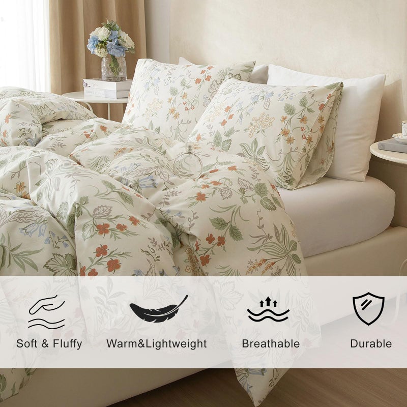 EAVD Vintage Style Garden Floral Comforter Set Full White Microfiber Chic Floral Leaves Cottagecore Bedding Set with 2 Pillowcases Reversible Botanical Aesthetic Comforter for All-Season - Image 2