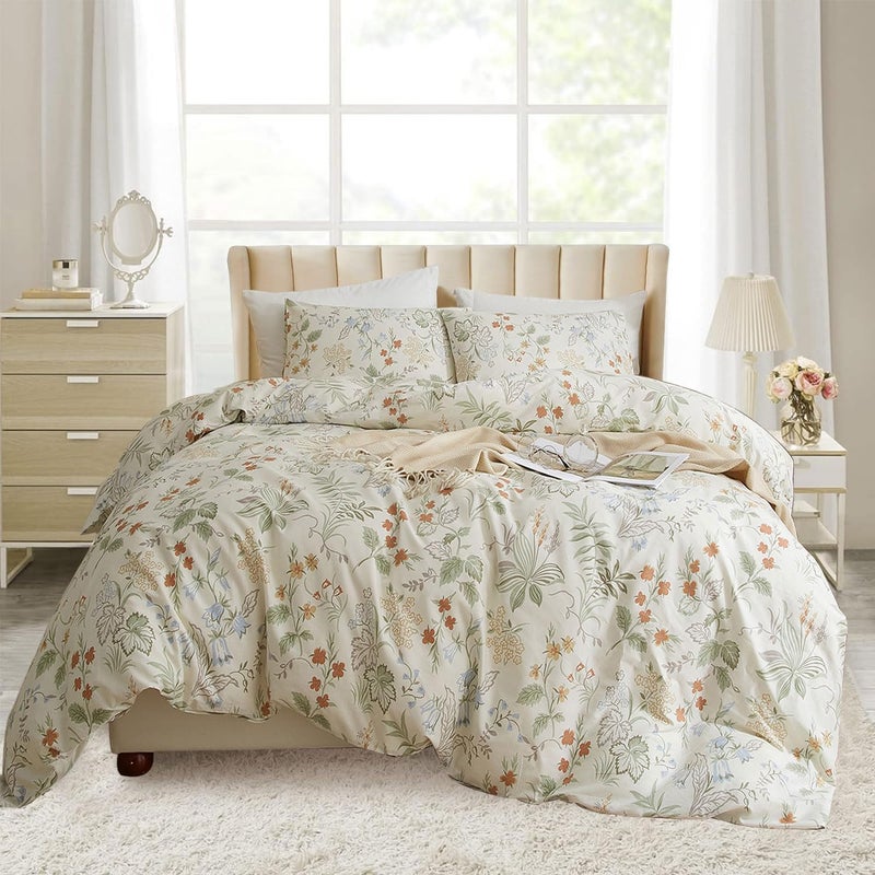 EAVD Vintage Style Garden Floral Comforter Set Full White Microfiber Chic Floral Leaves Cottagecore Bedding Set with 2 Pillowcases Reversible Botanical Aesthetic Comforter for All-Season - Image 1