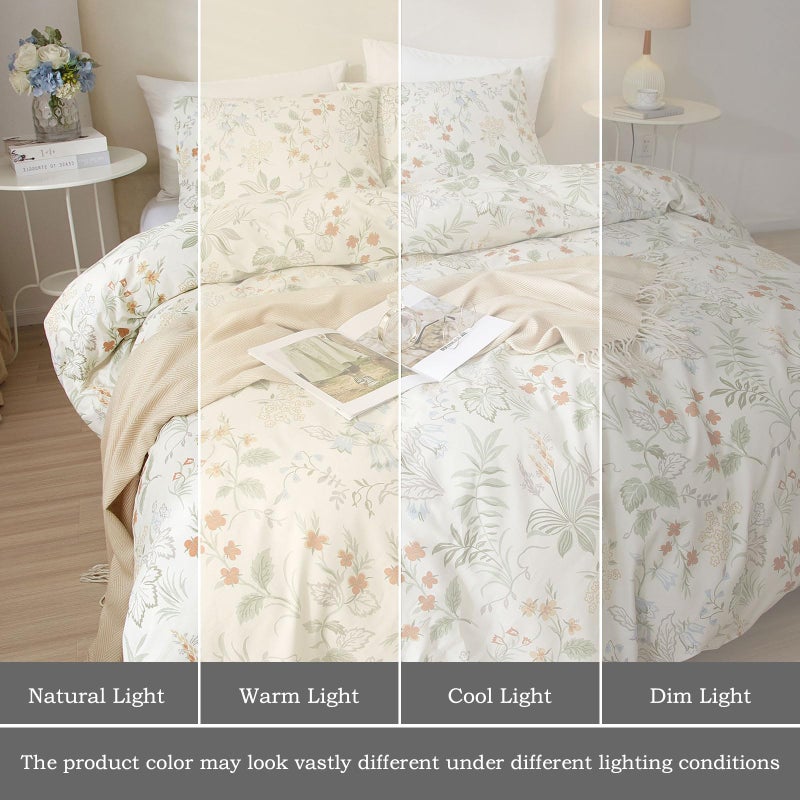 EAVD Vintage Style Garden Floral Comforter Set Full White Microfiber Chic Floral Leaves Cottagecore Bedding Set with 2 Pillowcases Reversible Botanical Aesthetic Comforter for All-Season - Image 4