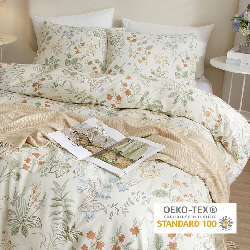 EAVD Vintage Style Garden Floral Comforter Set Full White Microfiber Chic Floral Leaves Cottagecore Bedding Set with 2 Pillowcases Reversible Botanical Aesthetic Comforter for All-Season - Image 5