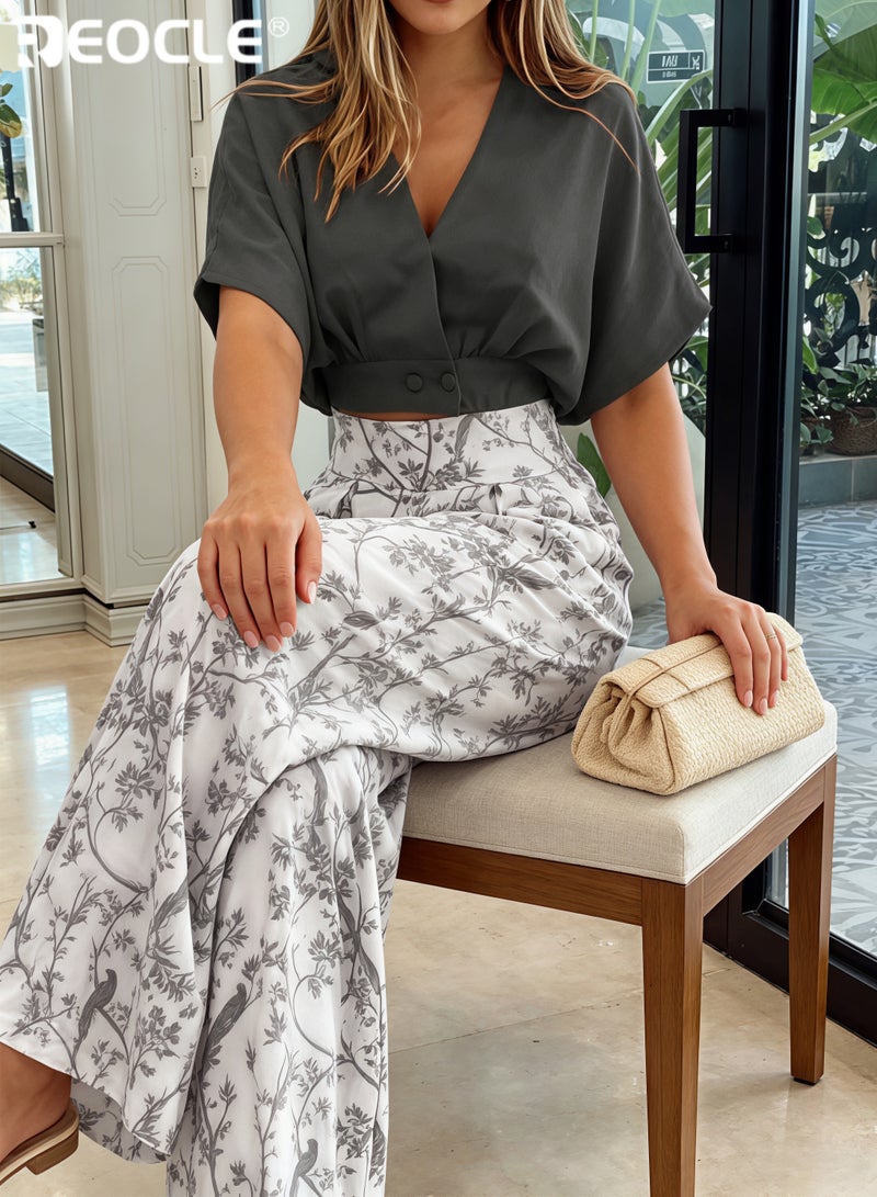 REOCLE Women Summer Going Out Deep V-Neck Plus Size Loose Fit patterned palazzo pants - Image 5