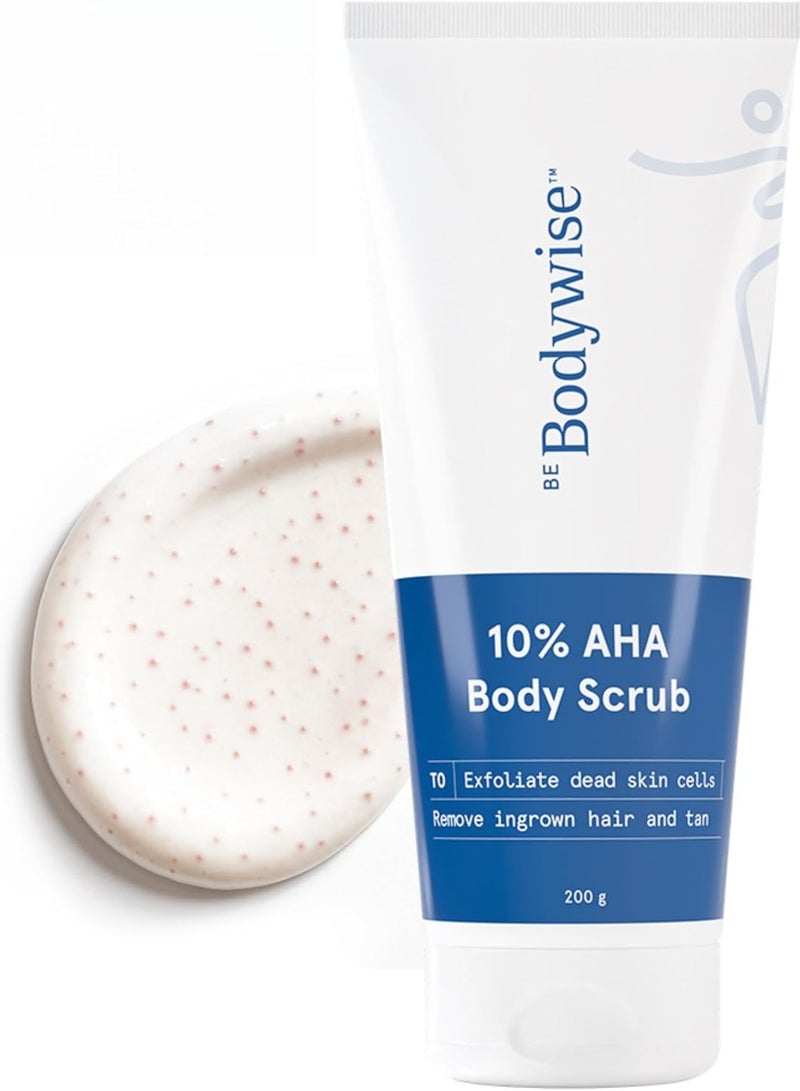 Be Bodywise 10% Lactic AHA Exfoliating Body Scrub (200g) | For Tan Removal & Soft-Smooth Skin | For Women | De-Tan Bathing Scrub with Centella Water & Aloe Vera