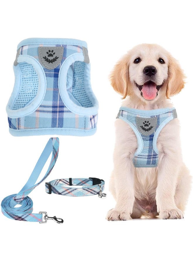 PUPTECK Adjustable Dog Harness Collar and Leash Set Step in No Pull Pet Harness for Small Medium Dogs Puppy and Cats Outdoor Walking Running, Soft Mesh Padded Reflective Vest Harnesses, Blue XS