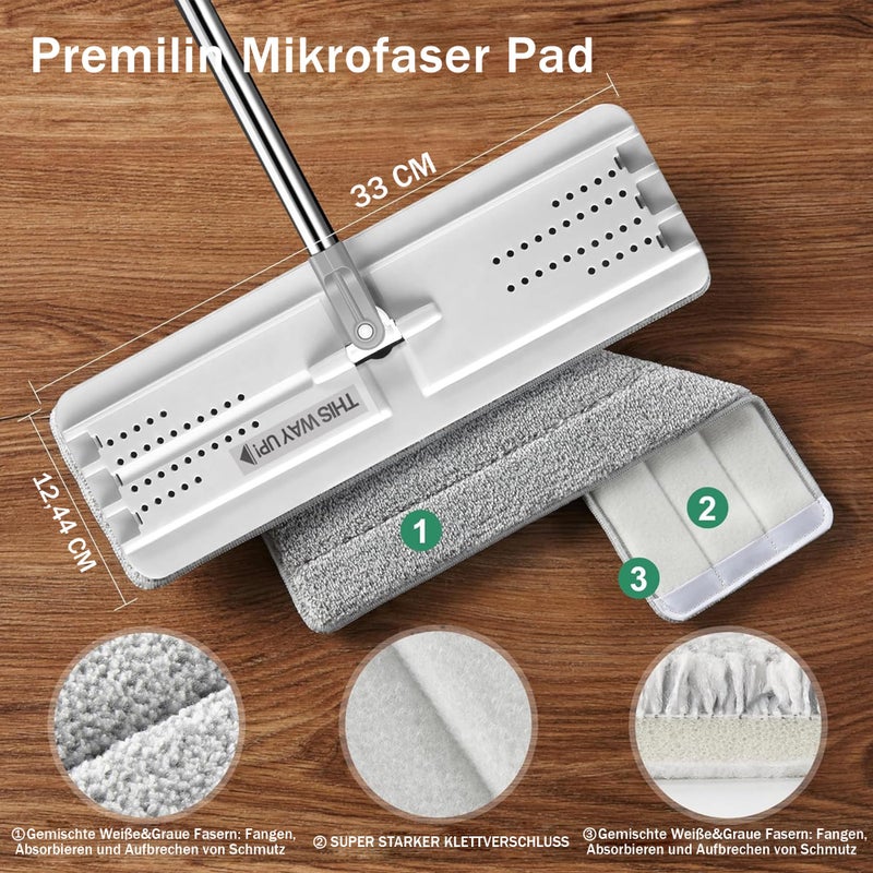 JOYMOOP Flat Mops, Microfiber Mop for Floor Cleaning and Wall Cleaner, 50" Mop Handle with Flexible 13" Flat Head with a Microfiber Mop Pad - White - Image 2