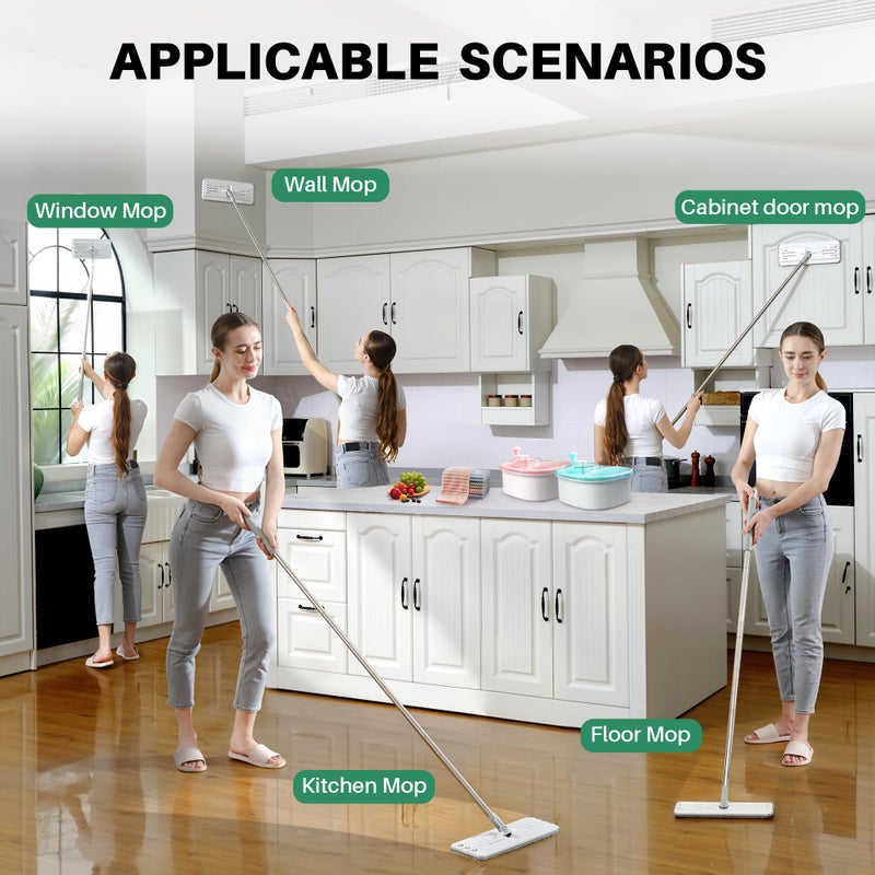 JOYMOOP Flat Mops, Microfiber Mop for Floor Cleaning and Wall Cleaner, 50" Mop Handle with Flexible 13" Flat Head with a Microfiber Mop Pad - White - Image 5