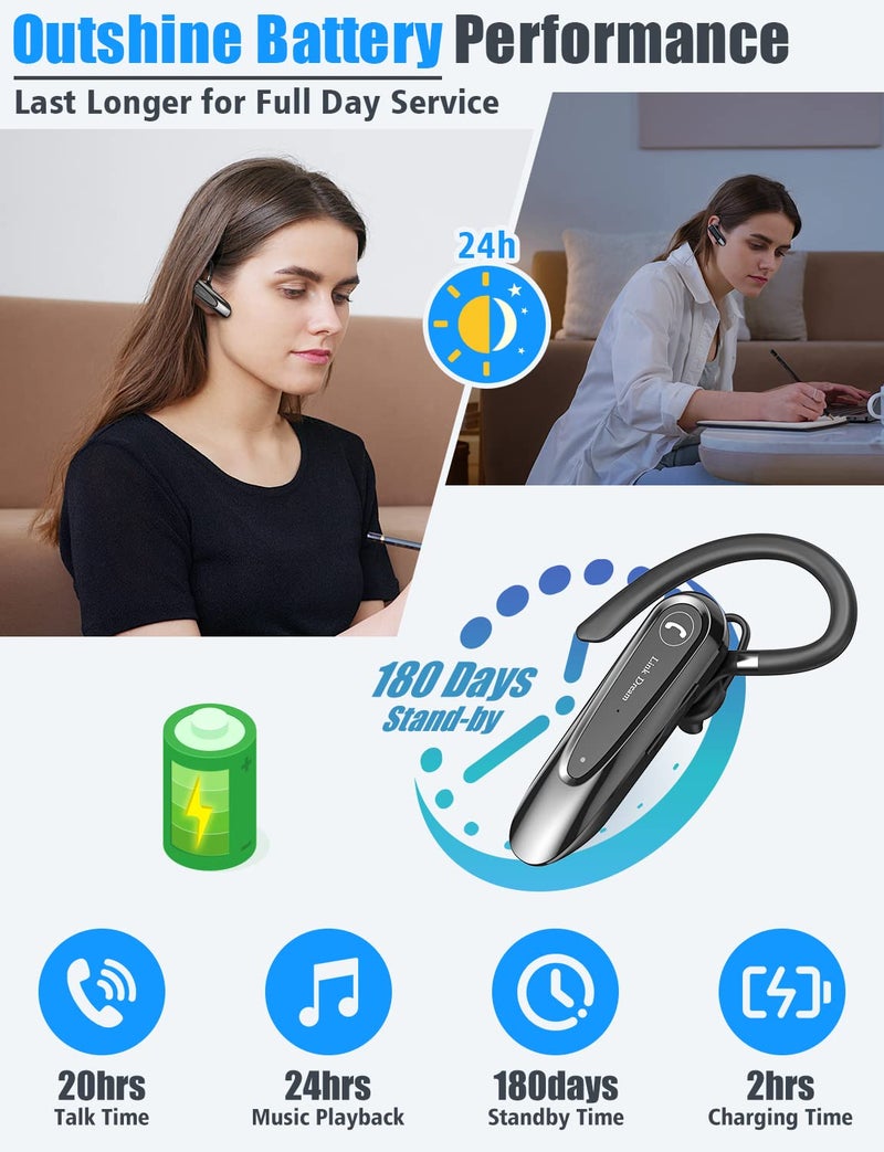 Link Dream Bluetooth Earpiece Wireless CVC8.0 Headset for Cell Phone Dual Mic Noise Canceling Handsfree Phone Earpiece with Mute 20Hrs Talk Time 180 Days Standby for iPhone Android Home Office Driving - Image 3