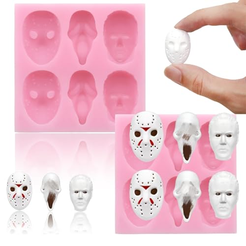 OFDNE Halloween Silicone Molds for Chocolate,6 Cavities Halloween Large Scary Movie Characters Heads Chocolate Molds, Funny Horror 3D Halloween Chocolate Candy Molds for Soap Pudding Jelly Making - Image 1