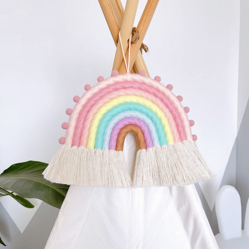 Treehole Large Macrame Rainbow Wall Hanging Decor Handmade Pom Pom Garland Rainbow Decor for Kids Room Girls Bedroom Baby Shower Nursery Decorations - Image 2