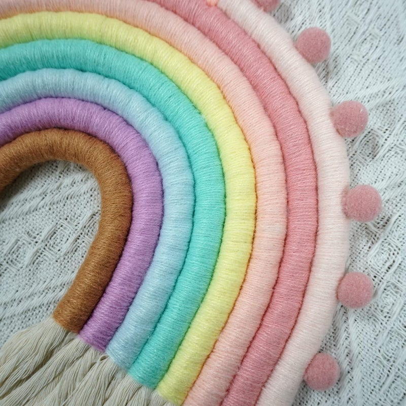 Treehole Large Macrame Rainbow Wall Hanging Decor Handmade Pom Pom Garland Rainbow Decor for Kids Room Girls Bedroom Baby Shower Nursery Decorations - Image 4