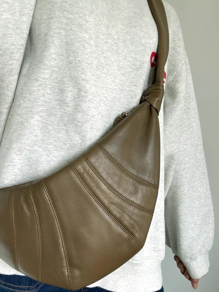 L'S High-Quality Croissant Bag, Imported Goatskin Croissant Bag, Casual Dumpling Bag, Genuine Leather Cross-Body Lazy Wandering Chest Bag - Image 2